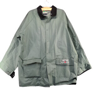 Acadia Mens Skoal Bandit Racing Rain PVC Jacket XL Green Snap Button Vintage